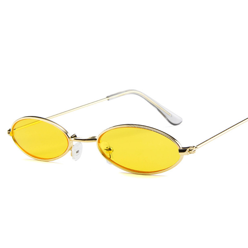 Små ovale solbriller til mænd mandlig retro metalramme gul rød vintage små runde solbriller til kvinder: Gul