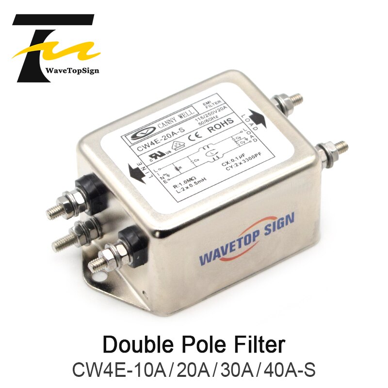 Canny Well Emi Filter CW4E-10A 20A 30A 40A-S Enkelpolige Filter Connector Eenfase Ac 220V Zuivering anti-Jamming