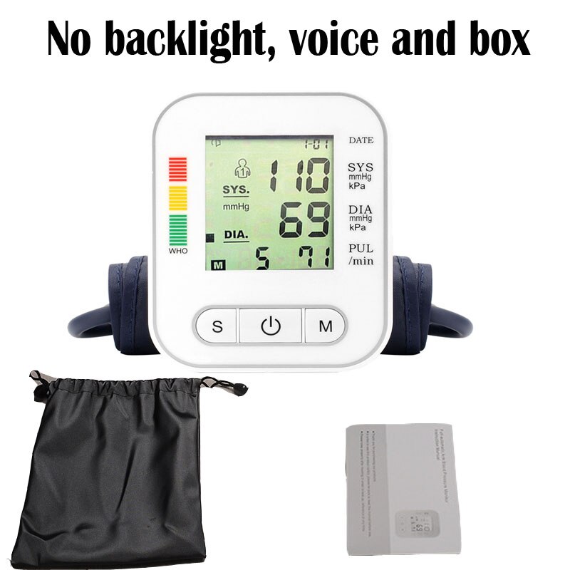 Gezondheid Amy Bloeddrukmeter Monitor Full-Automatische Puls Machine Hartslag Test Bovenarm Meten Bloeddrukmeter Tonometer: No voice and box