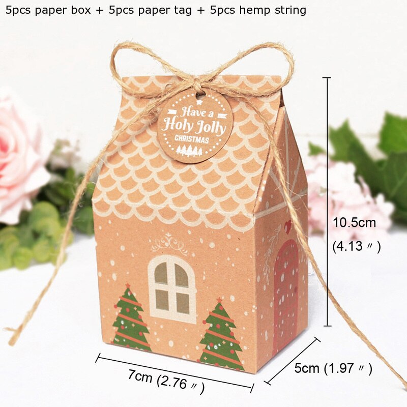 Kraft Papier Boîte Joyeux Noël Maison Forme Rétro Boîte De Stockage De Papier De Noël Décoration De Fête Accessoires De Bureau 5 ensembles: Default Title
