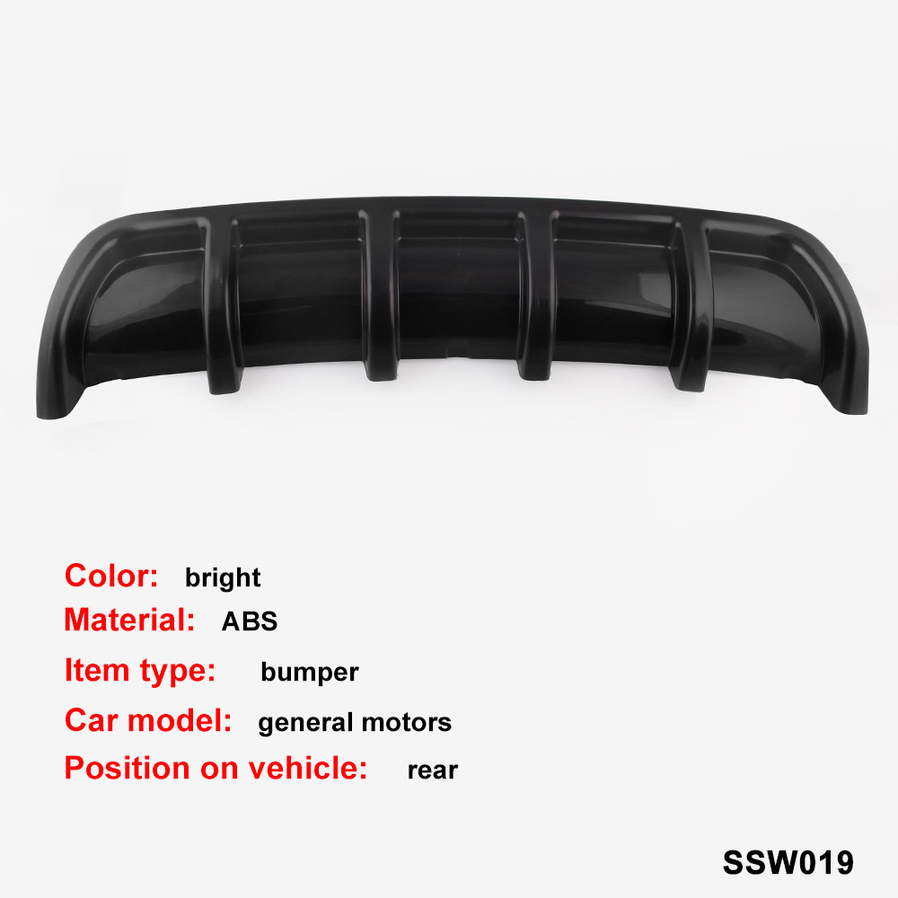 Car Styling ABS Rear Shark Fin Style Curved Bumper Lip Diffuser Shark 6 Fin Spoiler Kit Universal Bright Black SSW019-BK