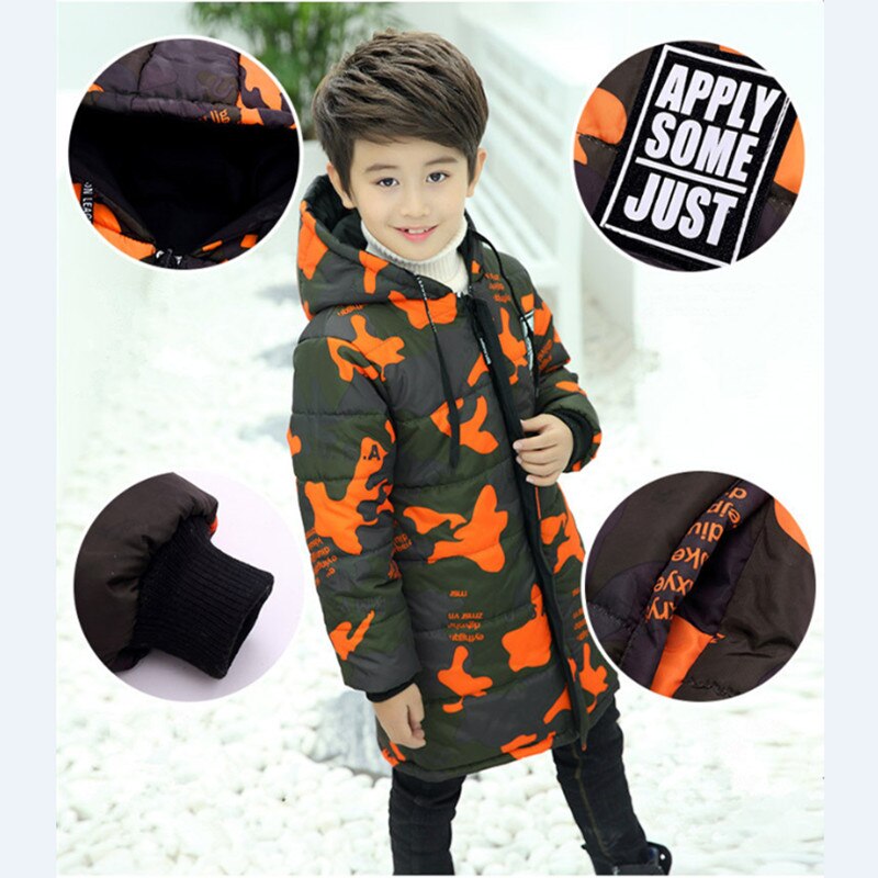 Winter Jongens Parka Dikke Camouflage Dragen Op Beide zijden Warm Jassen Hooded Lange Katoenen-jassen Voor 5- 14T Kinderen