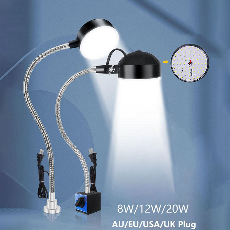 Máquina herramienta LED de 8/12/20W, lámpara de trabajo, Base magnética para taller, máquina de coser con cuello de cisne, torno, equipo CNC, iluminación de 110-220V