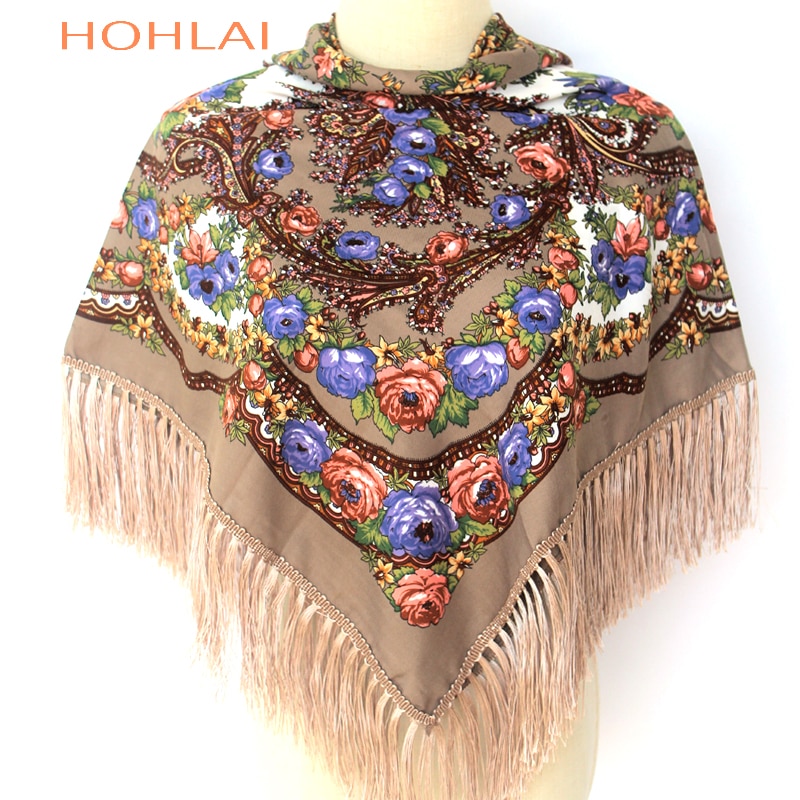 ¡Novedad de ! Bufandas cuadradas cálidas de para mujer, chales de niña estampados con borlas para invierno y otoño, bufanda de Manta