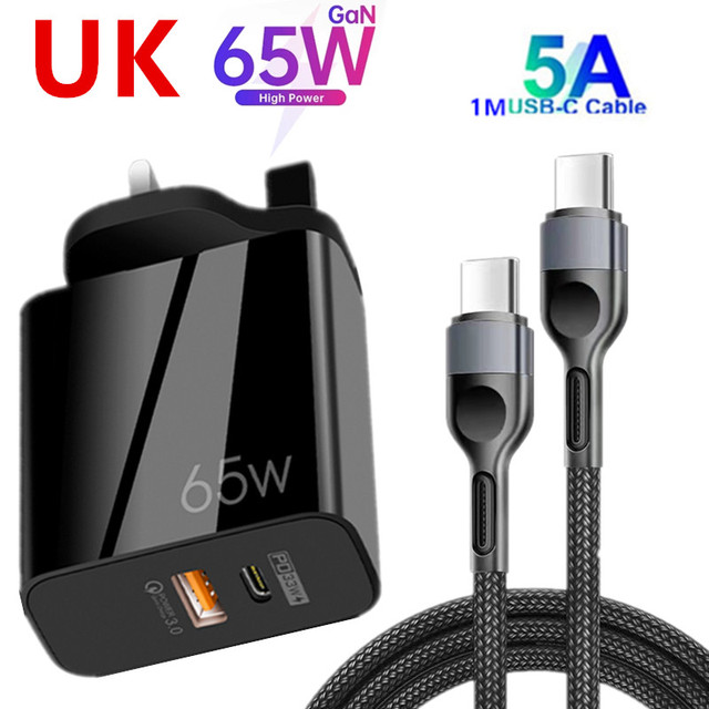 65W Gan Charger Dual Poorten Qc 3.0 Pd 3.0 Quick Charge Snel Opladen Voor Iphone 12 Pro Samsung Type C Pd Usb Mobiele Telefoon Oplader: UK Charger cable.