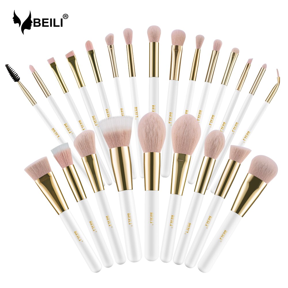 Beili Parel Wit Goud Professionele Synthetische Make-Up Kwasten Set Foundation Concealer Wenkbrauw Vegan Make Up Borstels: W24