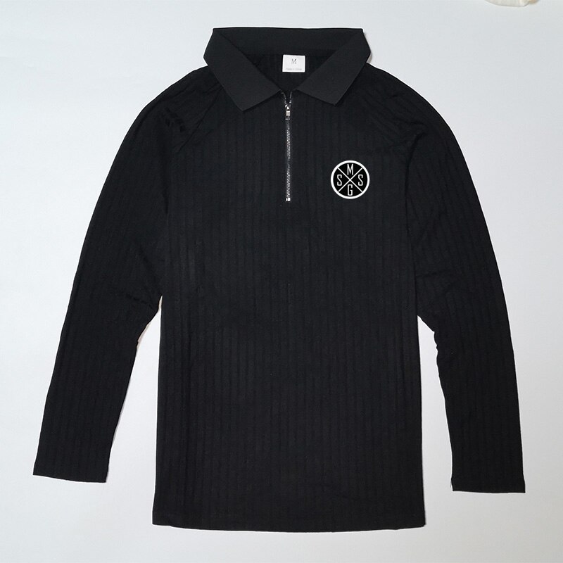 Merke gensere herre klassisk casual turn-down krage pull homme slim fit tynne gensere menn høst vinter polo strikkeplagg: Svart / M