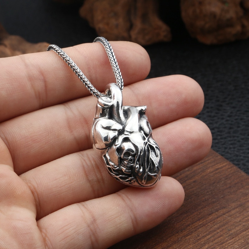 925 Sterling Silber Schädel Herz Anhänger für Halskette Frauen Jahrgang unisex Schmuck für Männer Und Frauen Halskette Anhänger Jahrgang