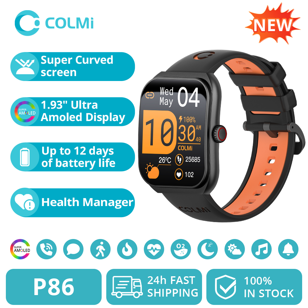 COLMI P86 1.93 "AMOLED Smartwatch Uomo saluto gestore Chiamata Bluetooth IP68 Orologio intelligente impermeabile da donna per telefono Xiaomi iOS