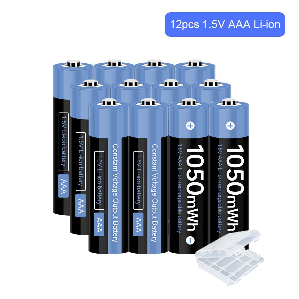 1.5v AAA rechargeable battery 1050mAh AAA 1.5V Li ion rechargeable battery for remote control toy light: 12Pcs AAA