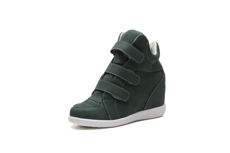 Flat High Heels Wedges Leather Shoes Women Sneakers Brand Casual Shoes Woman Black Winter Ankle Boots: Green / 35