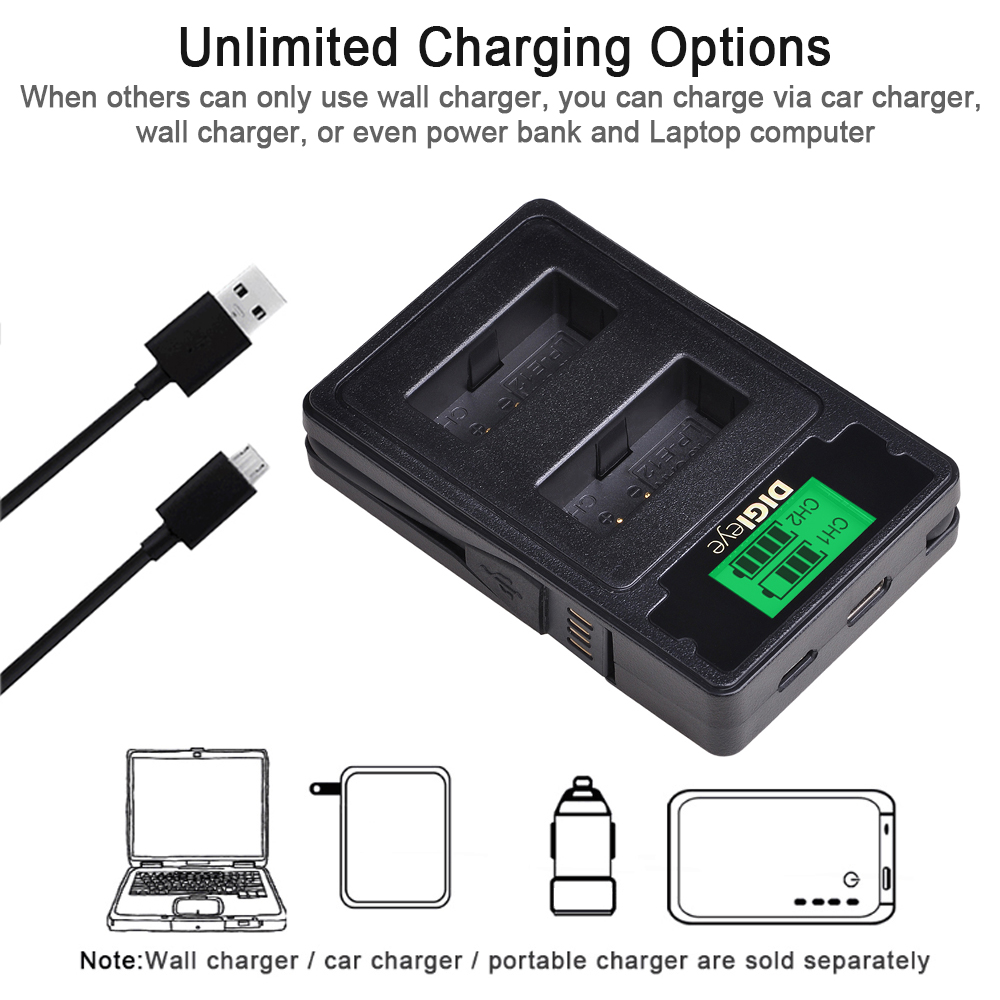 LP-E12 LPE12 Batterij + Lcd Dual Usb Charger Met Type C Voor Canon Rebel SL1, Powershot SX70HS, eos M, Eos M2, M10, M50, M100