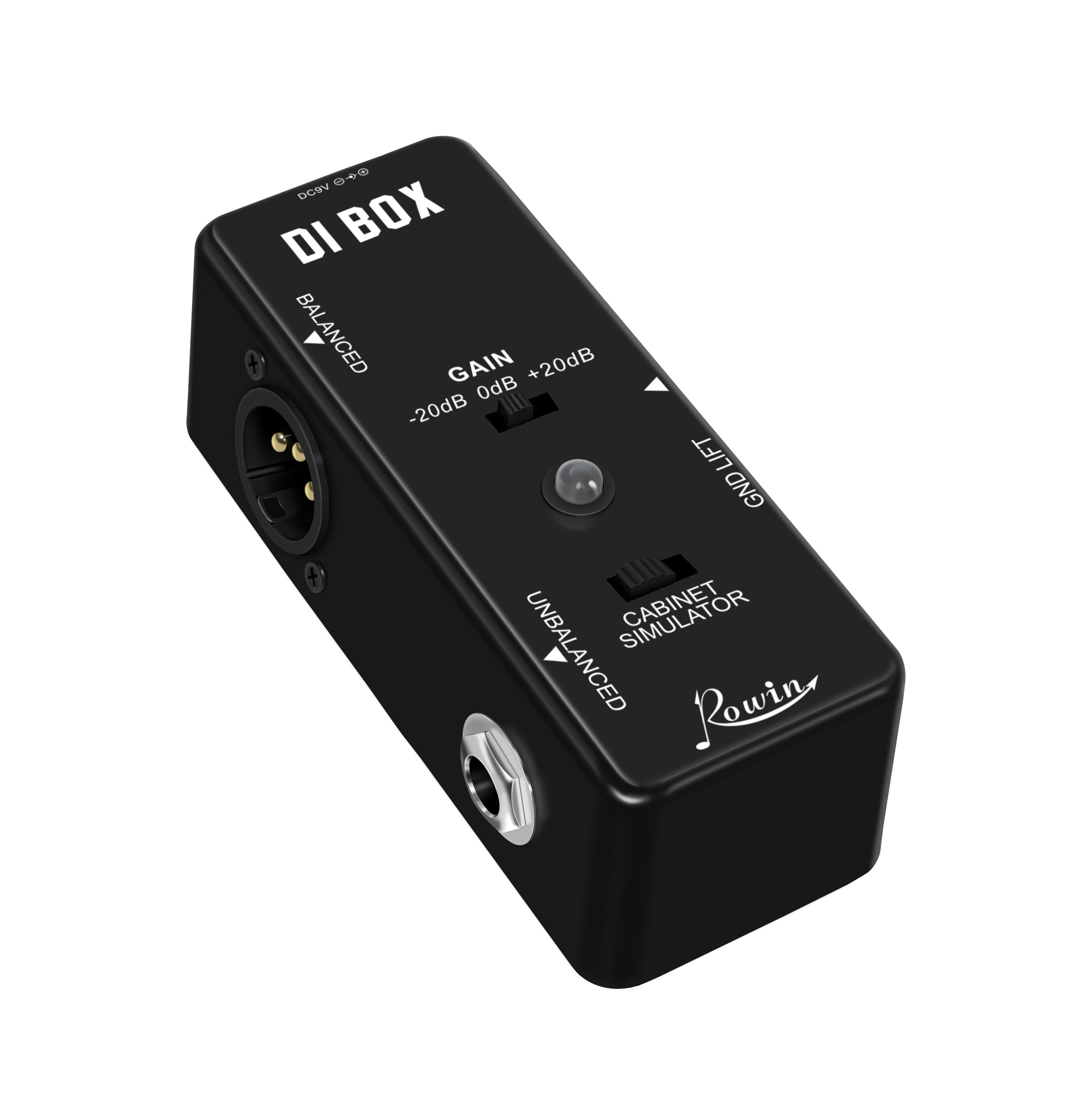 Rowin guitar direct box guitar bas passiv di box med kabinet simulator 1/4 og xlr full metal mini størrelse true bypass lef -331