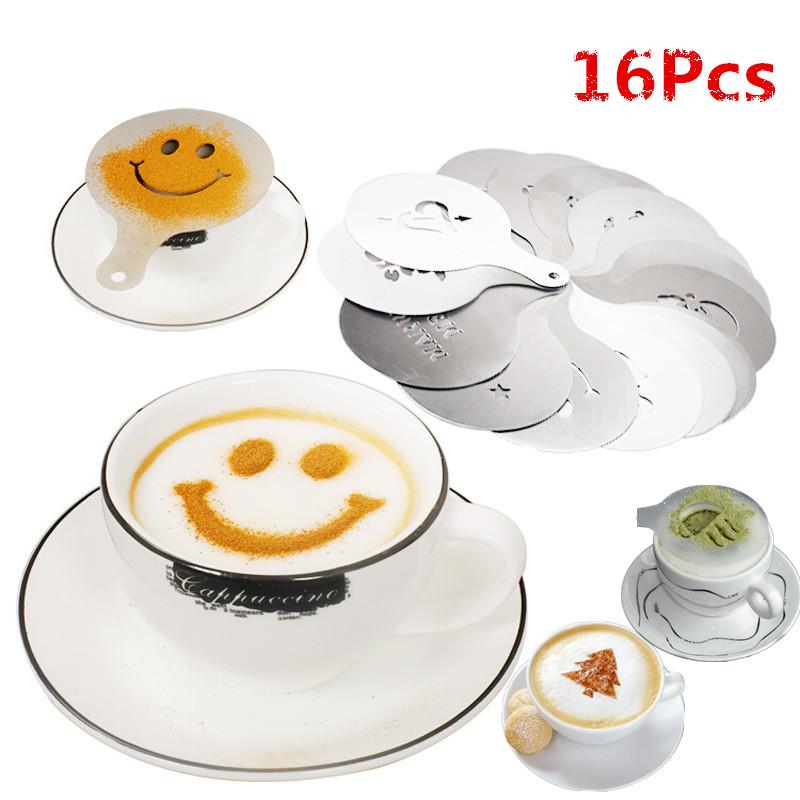 C0ffee Decorating Mold Art Molds Coffee Latte Latte Coffee Tool Coffee Stencils 16pcs Cappuccino Shaker 16 PCS/Set DIY
