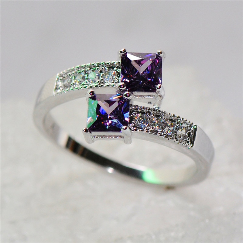 Charm Female Ladies Purple Stone Ring Vintage Love Engagement Ring Luxury Wedding Bands Rings For Women Jewelry