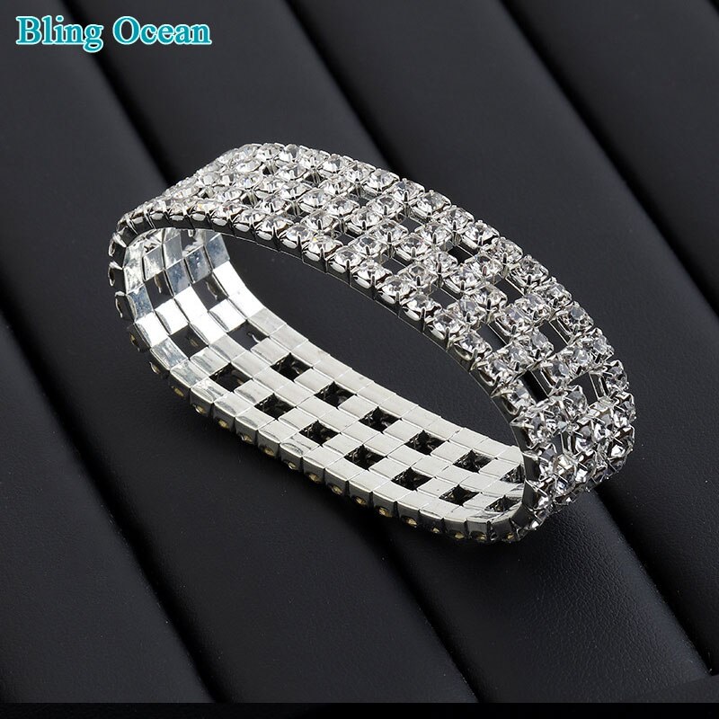 Full Rhinestones Bracelets Crystal Stretch Bracelet Bangle Wristband Elastic Wedding Bridal Jewelry bikini competition