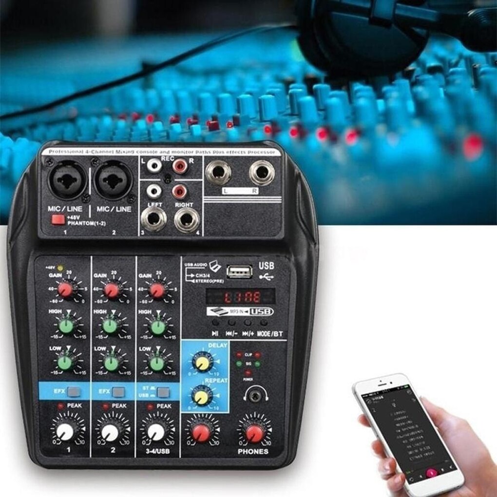 Profession Mixing Console USB Port Powered Mini Bluetooth 4 Channel Stage Performance Live Action Audio Mixer