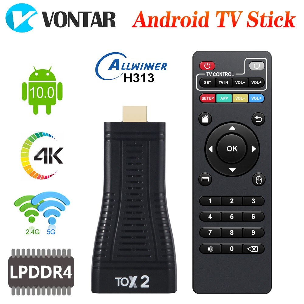 Global TOX2 Tv Stick Android 10.0 Smart Tv Box Android 10 2Gb 16Gb 2.4G &amp; 5G wifi BT5.0 Allwinner H313 Tvbox 1080P 4K Tv Dongle