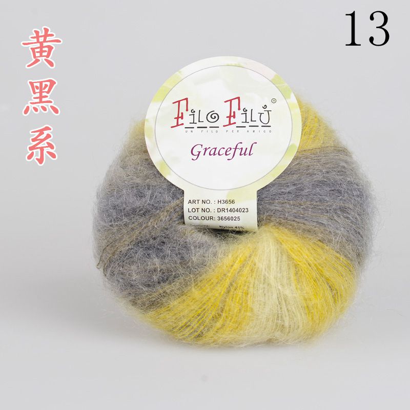 25g/ mye kamgarn myk regnbue farge mohair garn nøster hånd strikke maling farget hekle garn: 13