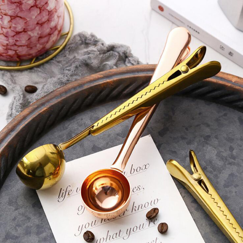 Multifunction Kitchen Supplies Coffee Scoop Clip Stainless Milk Powder Food packaging Seal Clip Tea Spoon Measuring Cup Spoon