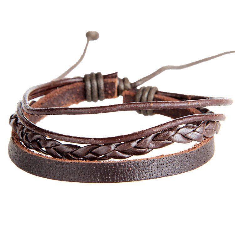 Zmzy Lucky Vintage Multilayer Punk Braid Lederen Armband Voor Mannen Zwart Polsbandje Mannelijke Sieraden Vintage Beste Cadeaus: Brown