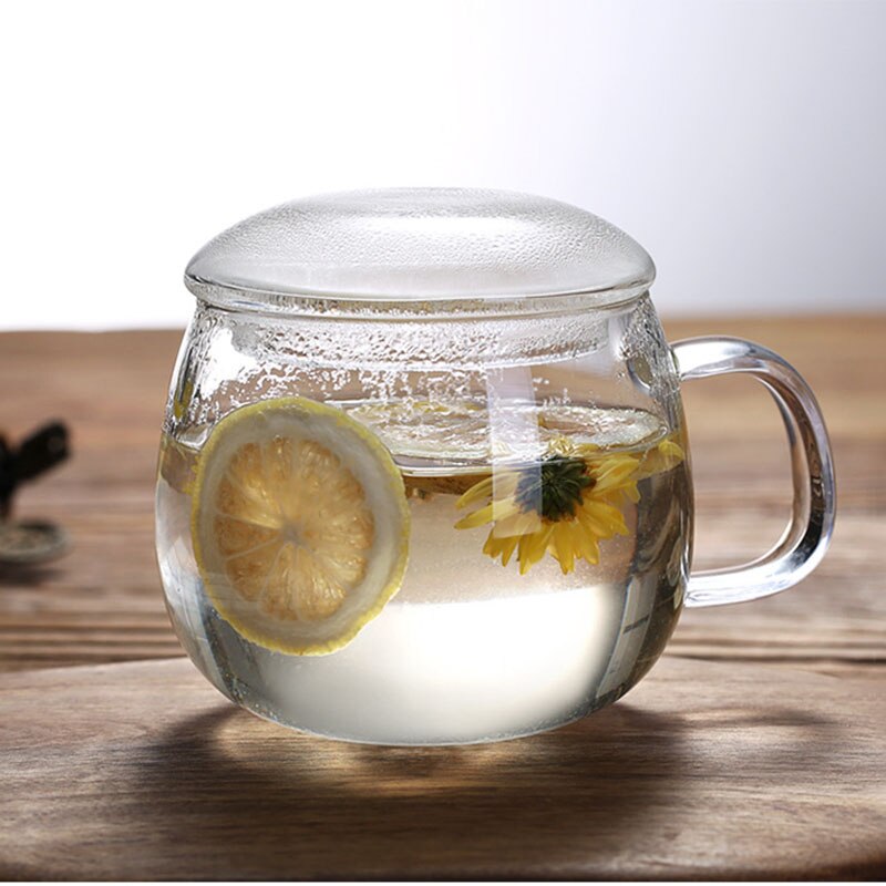 Taza de té de vidrio para el hogar, recipiente resistente al calor de alta temperatura, a prueba de explosiones, con Infusor de leche, rosa, flor