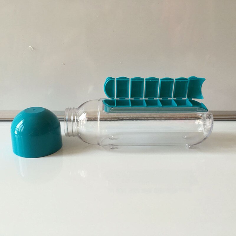 Garrafa de água portátil 600ml garrafa de vidro caixa de pílula 2 em 1 garrafa de água de viagem ao ar livre garrafas de plástico copo de medicina