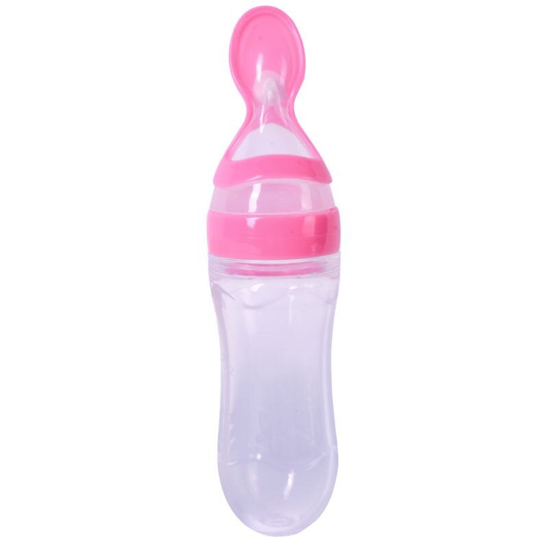 Lovely Safety Infant Newborn Baby Silicone Feeding With Spoon Feeder Food Rice Cereal Bottle For Best: Pink