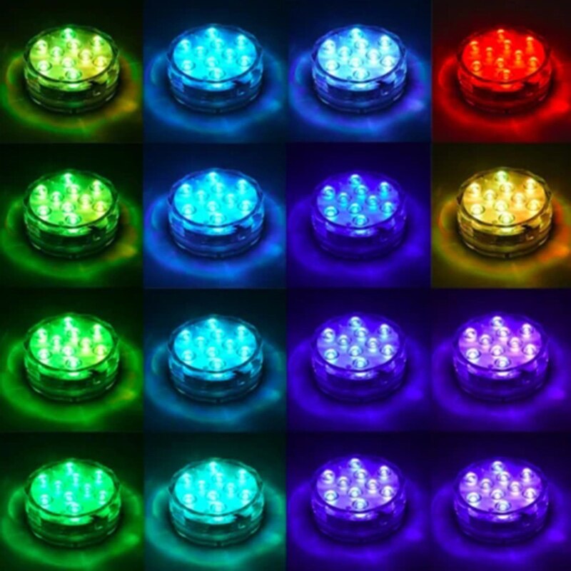 10Leds Duiken Knop Verlichting Led Zwembad Verlichting Aquarium Kleurrijke Licht Afstandsbediening Onderwater Waterdicht Lichten PAK55