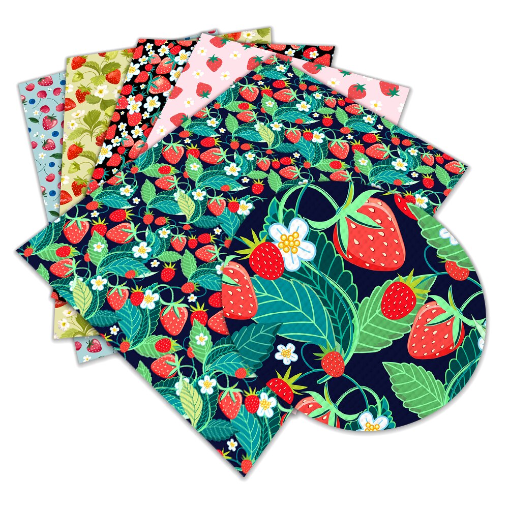 Fruit Strawberry Printed Faux Leather Sheets Synthetic Leather Fabric for Hair Bow Bags Shoes Crafts 30*136cm