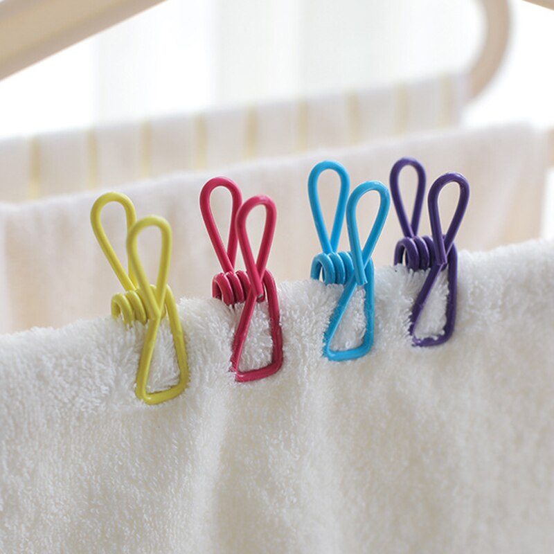 10Pcs Multipurpose Kleurrijke Rvs Clips Wasknijpers Pinnen Sokken Opknoping Pinnen Clips Huishoudelijke Wasknijper