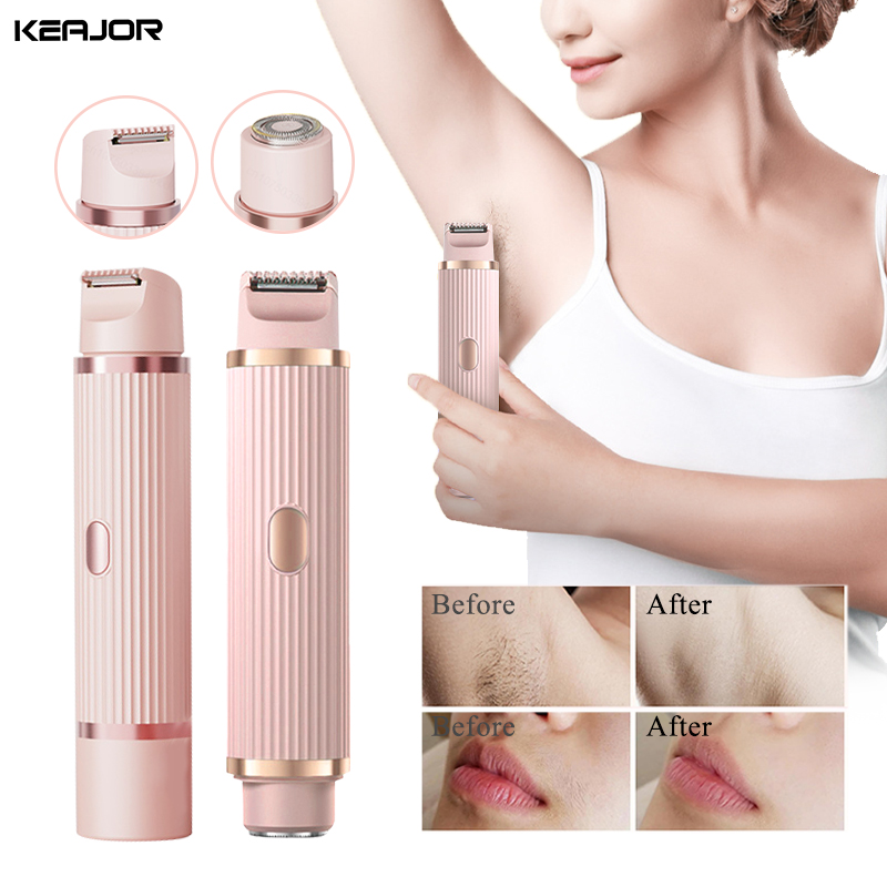 Maquinilla de afeitar eléctrica para mujer, recortador de pelo de Bikini para piernas y cuerpo, afeitadora de bigote facial portátil 2 en 1, depilación indolora para axilas