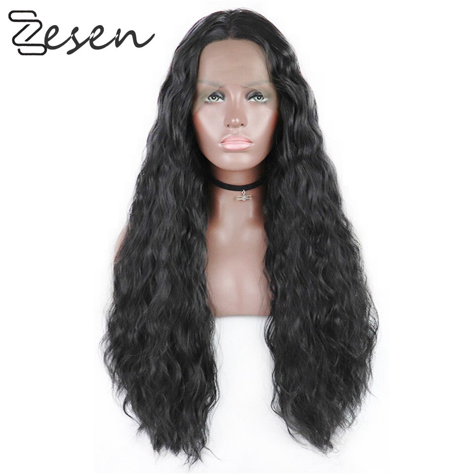 Perucas dianteiras do laço longo solto encaracolado molhado glueless peruca macia sintética resistente ao calor peruca de cabelo de fibra para preto feminino 24 Polegada