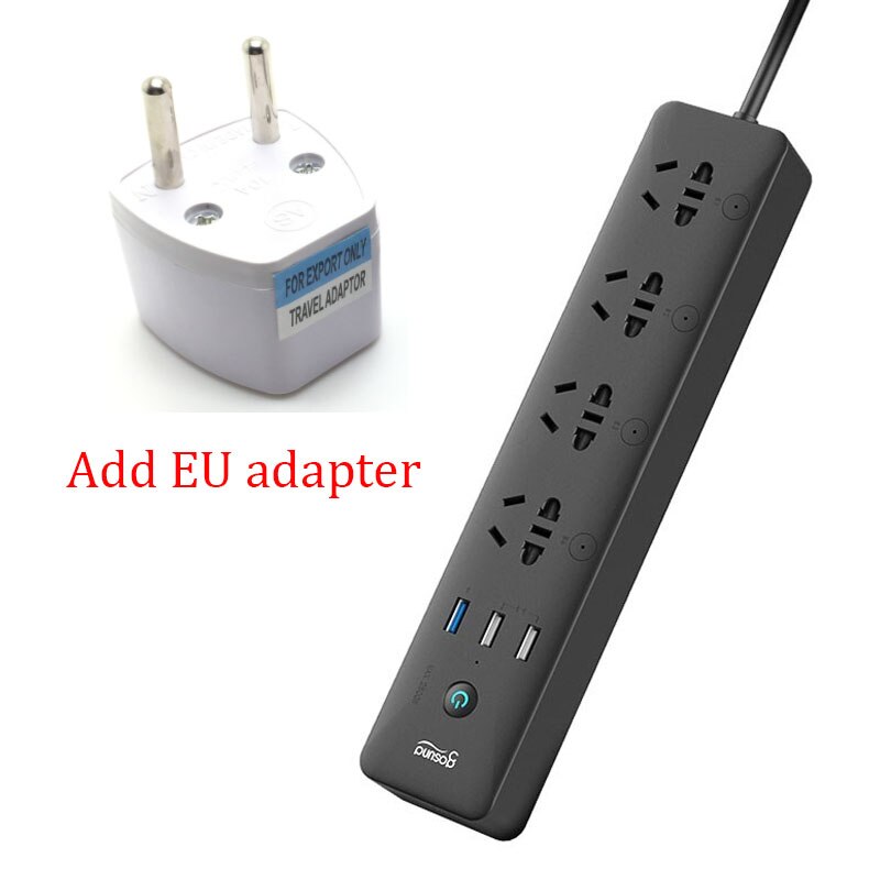 Youpin-regleta inteligente Gosund CP5, Control por voz WIFI, 4 enchufes, 3 USB, 18W, carga rápida, enchufes de extensión, funciona con la aplicación Mijia: Black EU adapter
