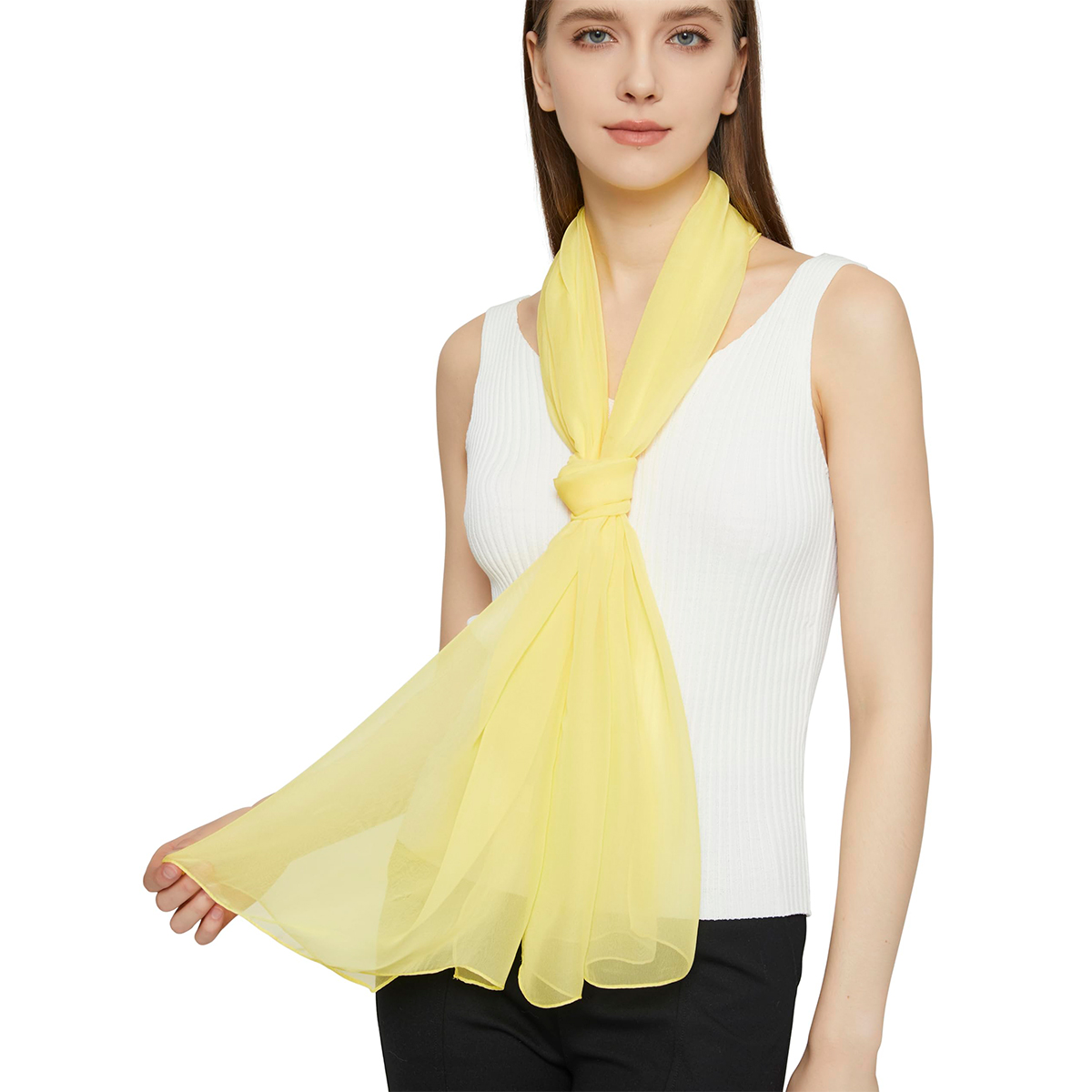 Moda chiffon macio sólido cachecol xale moda decorar cachecóis respirável proteção solar elegante senhora versátil bandana: Marfim