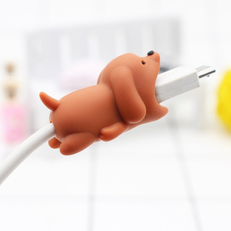 Cute Animal Cartoon Cable Saver Cover Phone USB Bite Charger Data Cord Protector Silicone DJA88