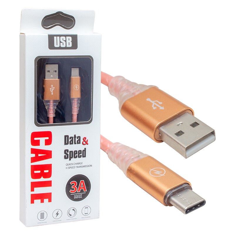 Er 3 Amps Gevlochten Rgb Verlichte TYPE-C Usb Data Kabel 1 Meter