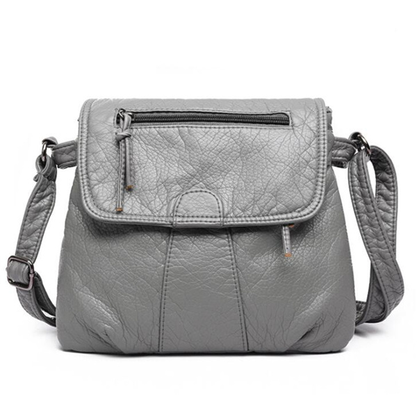 Petit sac à main noir en cuir PU lavé pour femmes, sacoche à bandoulière souple: Gray