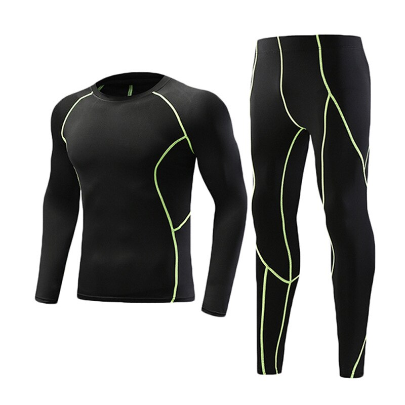 2Pcs/Jongens Sport T-shirts + Broek Gym Compressie Fitness Running Kleding Sportkleding Kinderen Sport Set: Green / XXL 150-160CM 35-40K