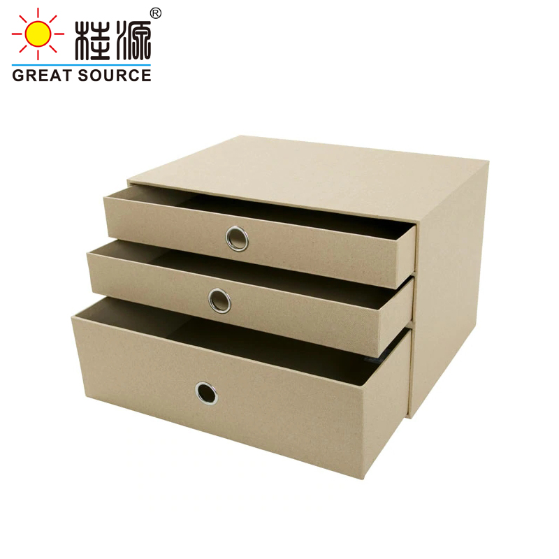 3 Lagen Kast Cardboads Bureau Top Organizer Home Storage 3 Laden Kast Beige Faux Linnen Natrual Hout Papier (2 Stuks)