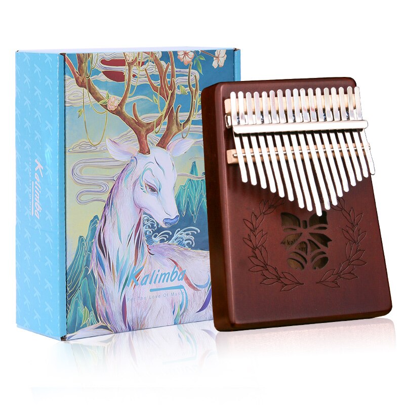 17 Keys Kalimba Wood Mahogany Thumb Piano Portable Hollow Pattern Finger Marimba Likembe Musical Instrumentos Pianoforte Calimba: Brown