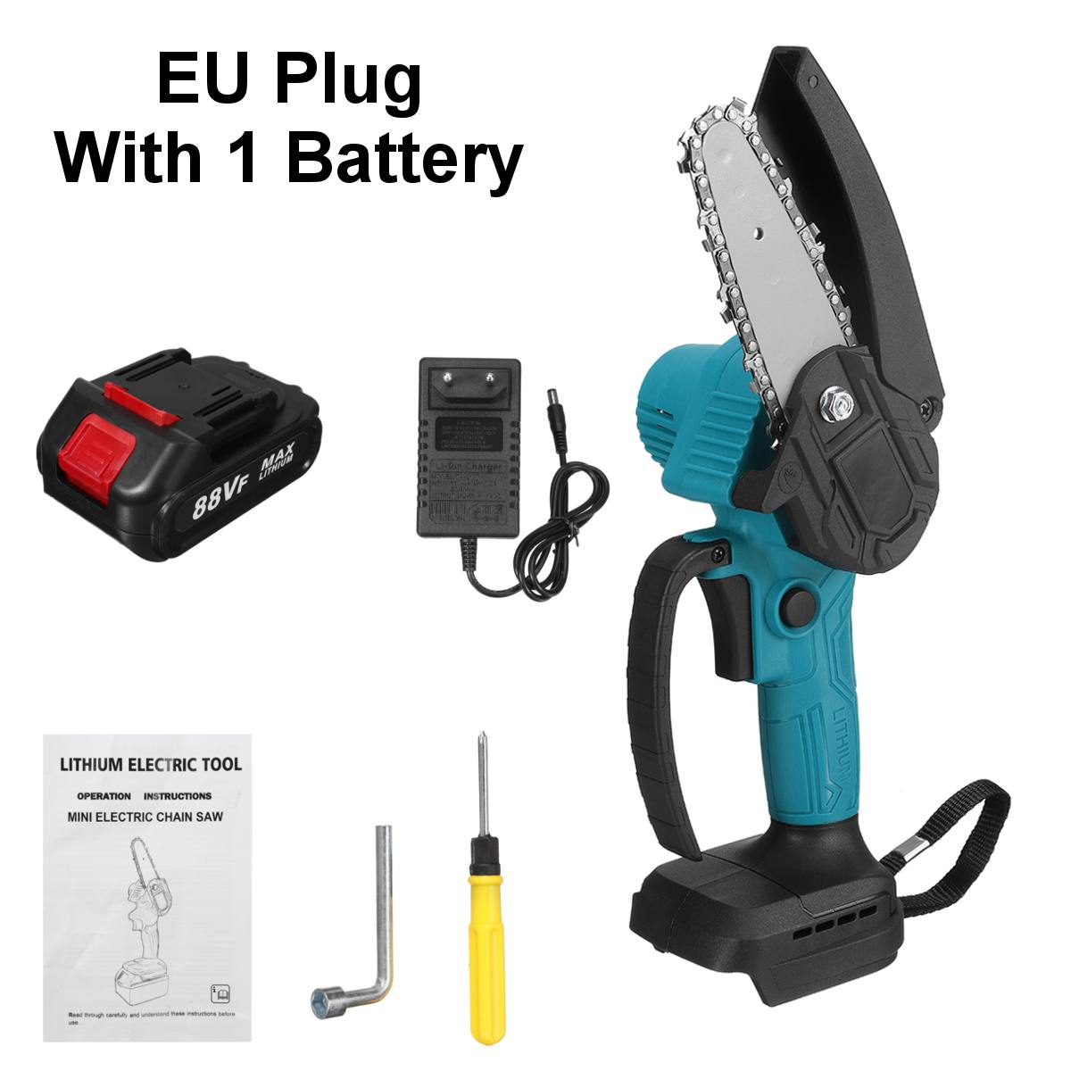 1500W 4 Inch 88VF Mini Electric Chain Saw With Battery Indicator Rechargeable Woodworking Tool For Makita 18V Battery EU Plug