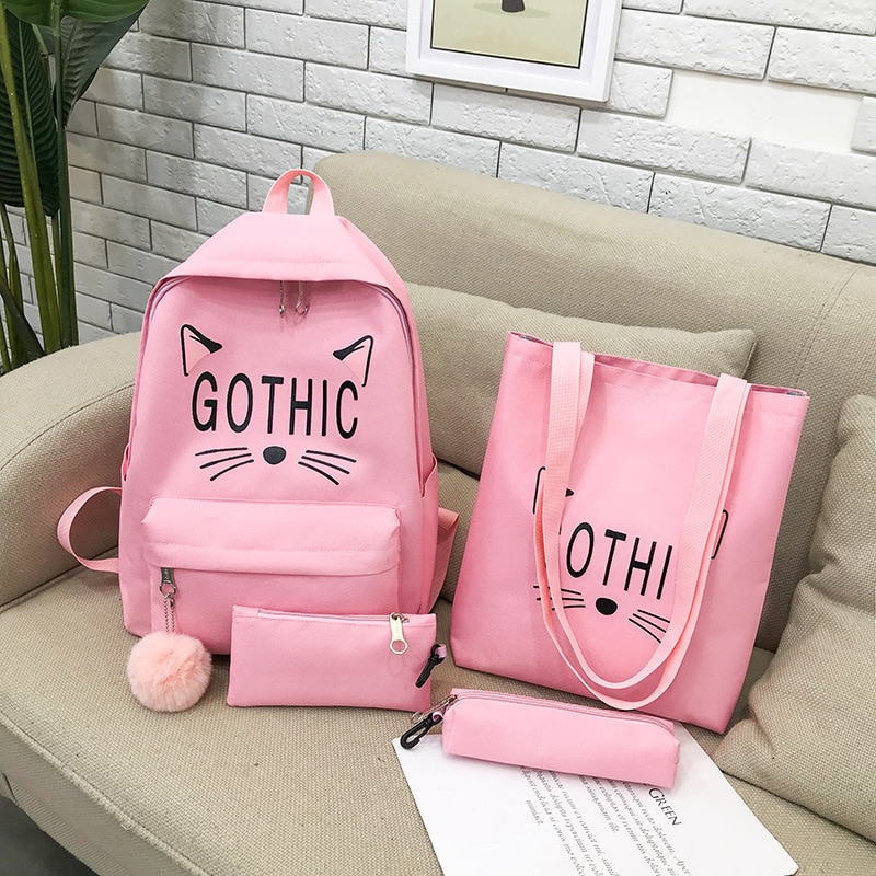 Toile sac à dos femme 3 pièces/ensemble femmes école sacs à dos dames noir rose dos sacs pour adolescents filles décontracté étudiant cartable