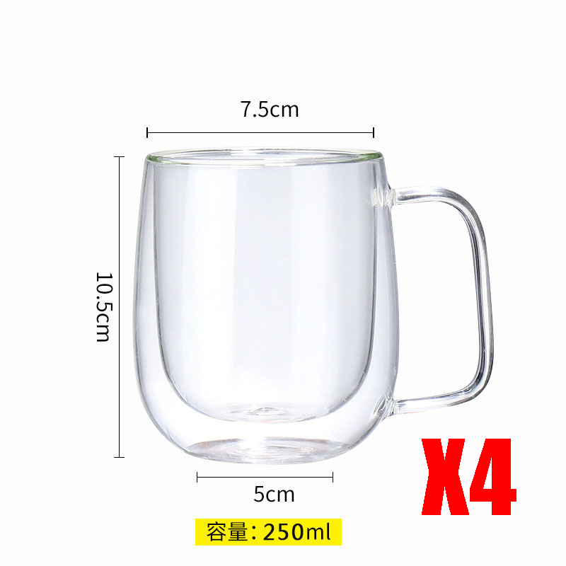 Heat Resistant Double Wall Tea Glass Cup Beer Coffee Cup Set Handmade Healthy Beverage Glasses Transparent Drink: 250ml A 4pcs