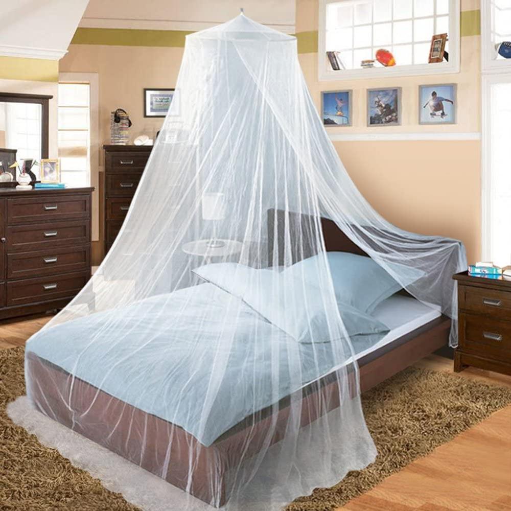 Mosquitera redonda de encaje para cama, cortina de red, cúpula de poliéster, muebles para el hogar,: Azul