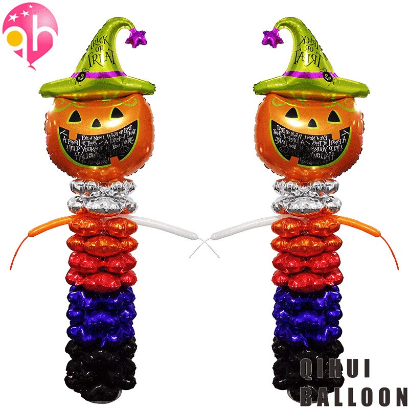 Halloween Festival Decorations Large Size Pumpkin Head Balloon Stand Column Scene Decoration Atmosphere Foil Balloon