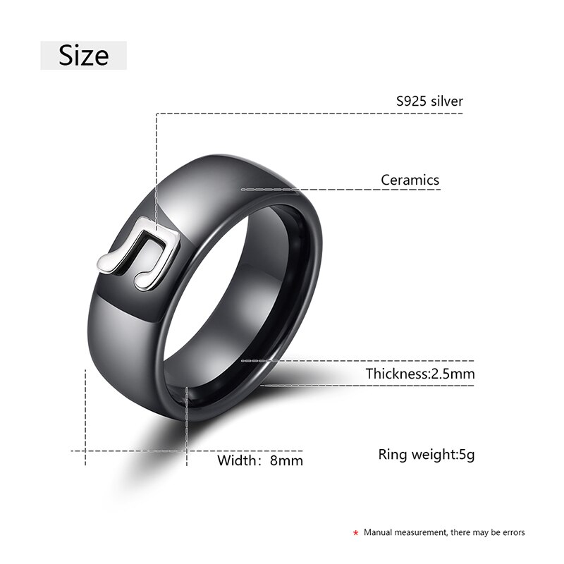 925 Sterling Silver Ceramic Ring Music Symbol With Temperament Jewelry For Women Engagement Wedding Accessories