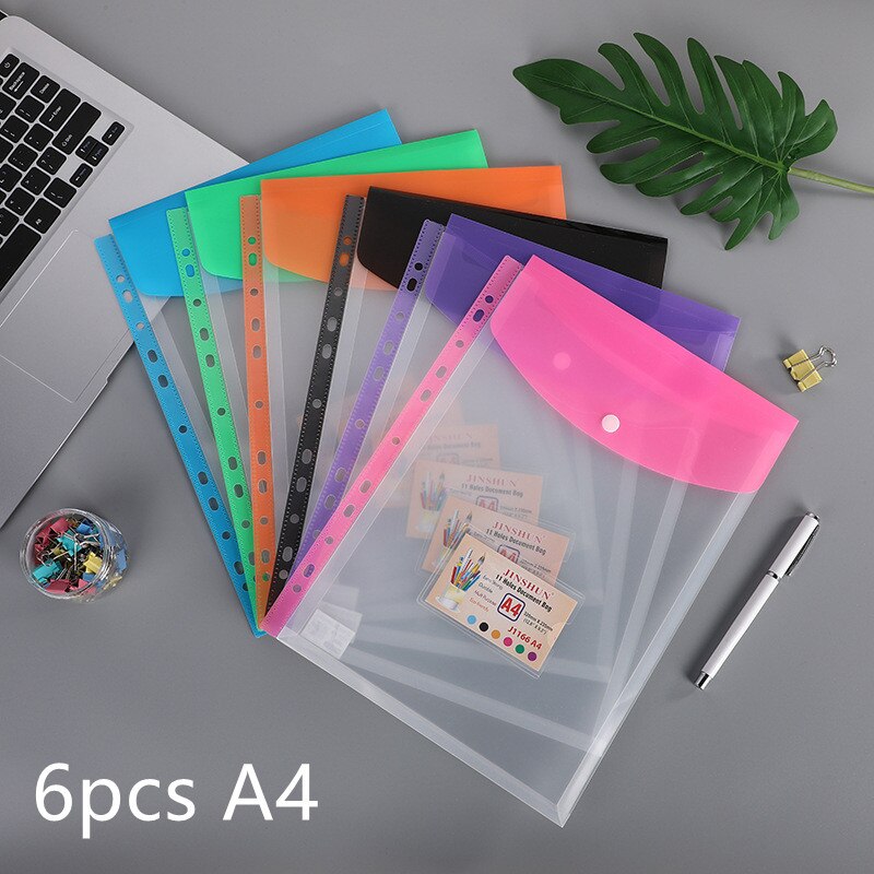 6pcs Poly Envelope Folder For A4 Document Organizer Transparent Waterproof File Bag with Snap Button Closure Pouch School Office: A mix colors
