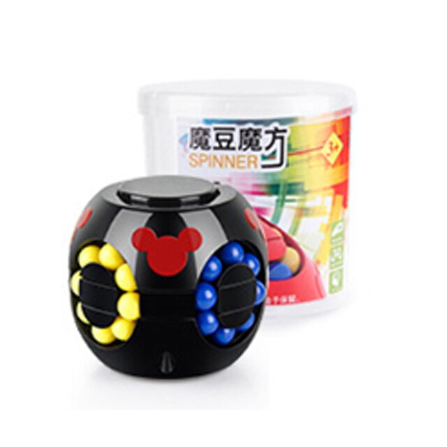 2 In 1 Magic Bean Cube & Spinning Gyro Kleurrijke Magische Kubus Vingertop Gyroscoop Stress Cube Kinderen Educatief speelgoed: 8623-4 Black