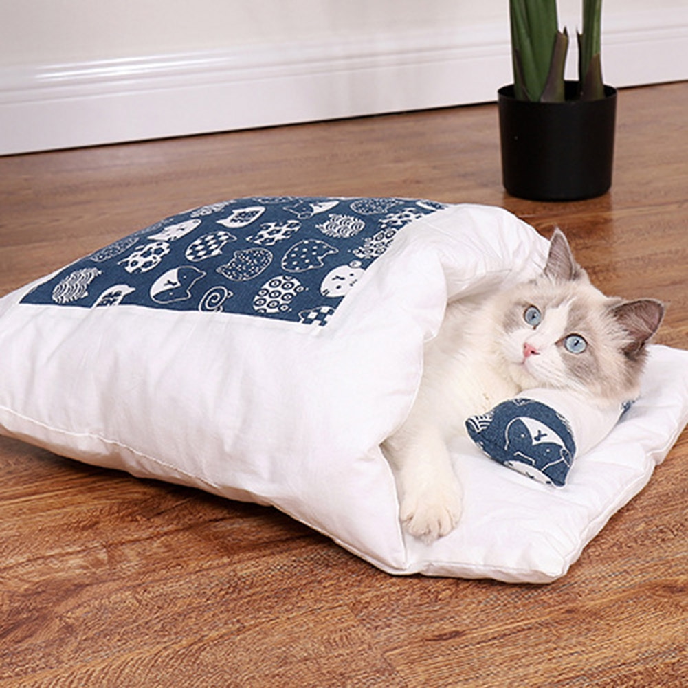Saco de dormir para cama de gato, felpa, cálido, móvil, Gato de invierno, casa cueva interior para perro, suministros de cama blanda